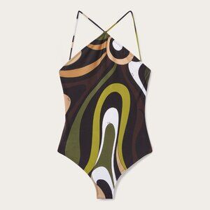 Emilio Pucci Green One Piece Swimsuit Retro-Inspired Design